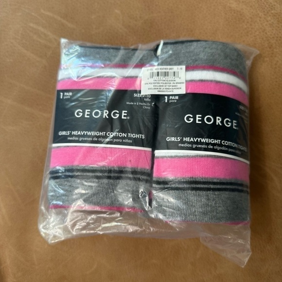 George Grey Pink White Striped Heavyweight Cotton Tights Girl’s Size 7-10 - Picture 1 of 5